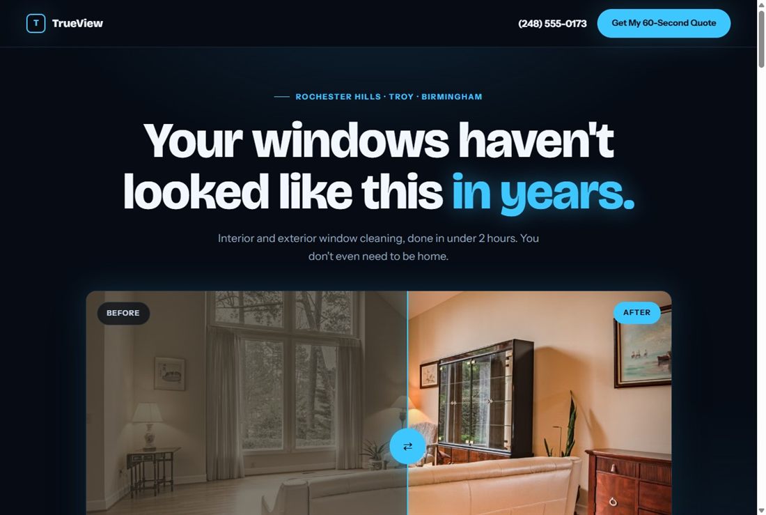 Sample window cleaning landing page design
